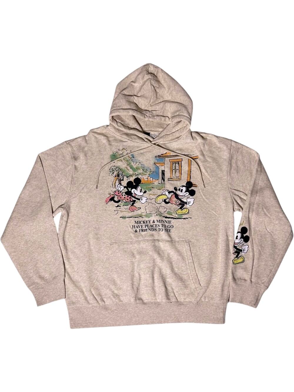 Disney Mickey & Minnie Hoodie Women's L Oatmeal Heather Graphic Sweatshirt